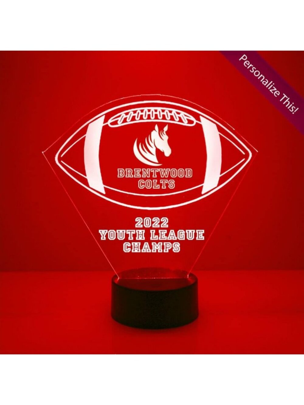 Personalized LED Night Light for Youth Football Teams, Remote Control, 16